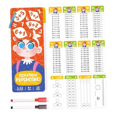 Imagem de menolana Cartões de matemática para crianças Cartões de matemática com canetas de apagamento a seco Brinquedos educativos portáteis compactos de apagamento a, Adição
