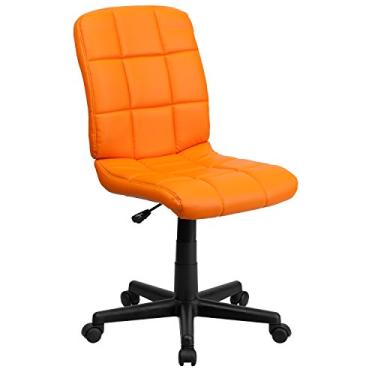 Imagem de Flash Furniture Cadeira de escritório giratória de vinil acolchoado laranja com encosto médio