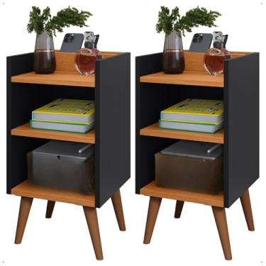 Imagem de Kit 2 Mesa de Cabeceira para Quarto Charme Cores Apoio de Cama Mesinha 61x30x30cm(KIT MAX PRETO CINAMOMO)