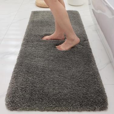 Imagem de Ruggnovea Tapete de corredor de banheiro 61 x 139 cm cinza escuro lavável à máquina tapete de banho longo grosso antiderrapante para banheiro tapete grande absorvente para banheira