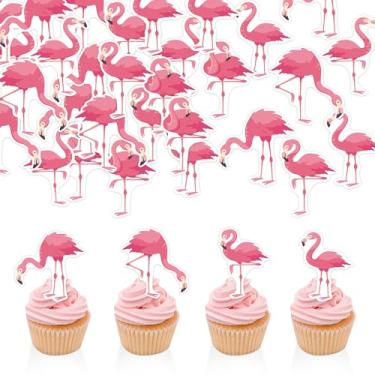 Imagem de 60 PCS Edible Flamingo Cupcake Toppers Wafer Paper Flamingo Cupcake Toppers Picks for Summer Party Birthday Party Baby Shower Party Decorations