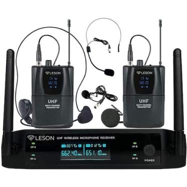 Imagem de Sistema de Microfone Duplo sem Fio com Headset Leson LS962 Preto