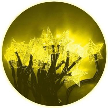Imagem de Cordão de Luzes LED Solar 5m com 20 Estrelas Decorativas – 8 Modos Pisca Pisca Impermeável para Jardim, Varanda e Decoração de Natal (Amarelo)