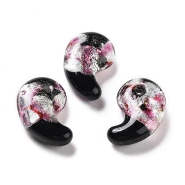 Imagem de 3 peças de contas luminosas feitas à mão de folha de prata, formato magatama, rosa, 31 x 20 x 11 mm, orifício: 3 mm