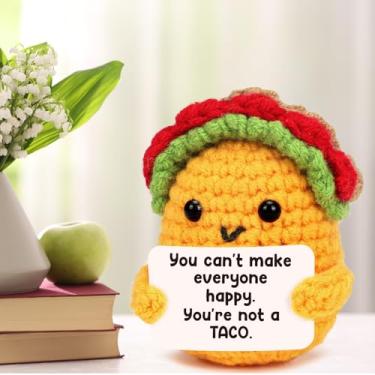 Imagem de Mini presente engraçado de taco para amigos – Presente motivacional feito à mão de crochê com cartão sarcástico – Mesa pequena, pegue-me para um colega de trabalho ou para você mesmo