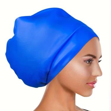 Imagem de Touca de natação grande de silicone mantém seu cabelo seco enquanto nada, para mulheres, homens, adultos para cabelos longos
