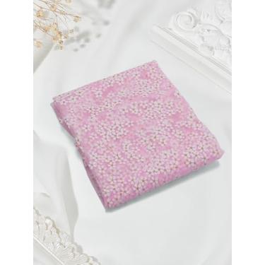 Imagem de Tecido com estampa de flores de 1,5 m, tecido de padrão de flor de poliéster rosa claro, acessórios de vestuário elástico macio para boneca feita à mão, véu de noiva, borboleta, vestido de fantasia