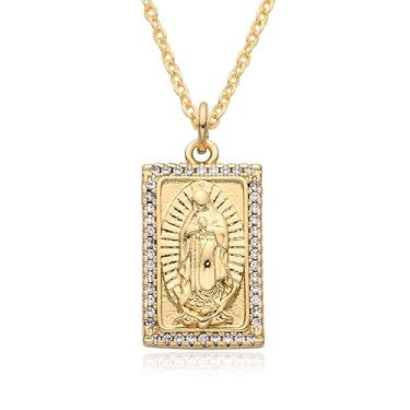 Imagem de Colar com pingente de relevo de Madonna dourada com design de strass brilhante moderno para reuniões diárias usando joias e presentes