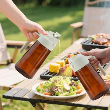 Imagem de Pulverizador de óleo de 470 ml para cozinhar, dispensador de óleo 2 em 1 para cozinha, dispensador de azeite de oliva para utensílios de cozinha, fritadeira a ar, salada, churrasco (marrom bege)