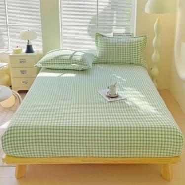 Imagem de ZIQINPSQ Lençol casal de flanela de luxo | Roupa de cama de microfibra com bolso profundo de 38 cm | Parte inferior elástica (verde)