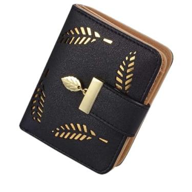 Imagem de Carteira com porta-cartão de crédito, carteira pequena de couro para mulheres, porta-chaves, com zíper, bolso para moedas, janela para identidade, Preto, 11.5 x 10 x 4 cm, Carteira