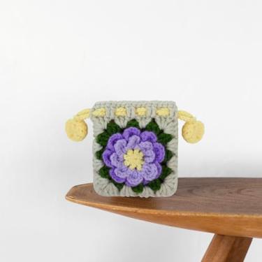 Imagem de Bolsa de moedas feita à mão, bolsa de moedas pequena de crochê para mulheres, mini porta-moedas com cordão para moedas, chaves, Bege, Casual