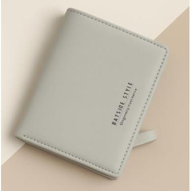 Imagem de Carteira pequena feminina fina de couro com porta-cartões RFID mini dobrável curto com zíper frontal e bolso, Cinza, Carteira pequena