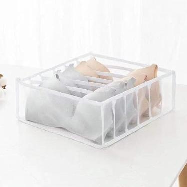Imagem de Organizador de sutiã e roupa íntima, divisórias de gaveta de malha para meias que economizam espaço, organizador de armazenamento dobrável para gavetas, armário, viagem, branco, G