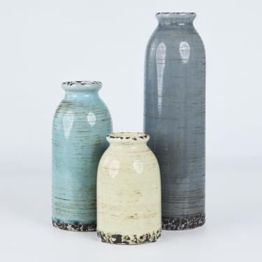 Imagem de CheeryStow Conjunto de 3 vasos de cerâmica Morandi – vasos de cerâmica feitos à mão, decoração vintage esmaltada para sala de estar, mesa central e estilo rústico moderno para casa