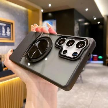 Imagem de Capa de couro com suporte de anel de metal oculto com rotação de 360° para Samsung Galaxy S25 S24 S23 S22 Ultra Fe A55 A54 A16 A25 A35 A56 A34 (para Samsung S25Ultra/BK)