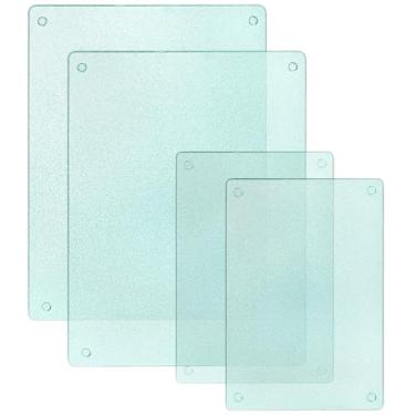 Imagem de Kingrol Pacote com 4 tábuas de corte de vidro temperado para cozinha, 39 x 29 x 29 cm, tapetes duráveis e protetores resistentes ao calor, antiderrapantes