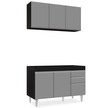 Imagem de Armário Aéreo Virgínia E Balcão Para Pia 120cm Michigan Preto/cinza - Lumil