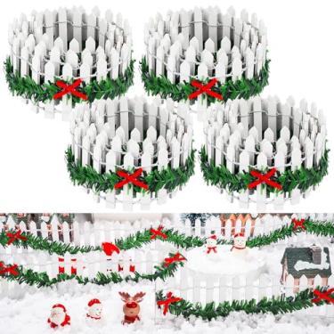 Imagem de 4 peças, mini cerca de jardim de Natal de 89 cm, mini cerca de jardim de fadas em miniatura branca, mini cerca de enfeite de madeira para casa de bonecas, paisagem, casa, jardim, planta