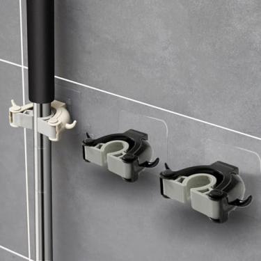 Imagem de Suporte de esfregão montado na parede, organizador de vassouras, ferramentas domésticas, cabide multifuncional