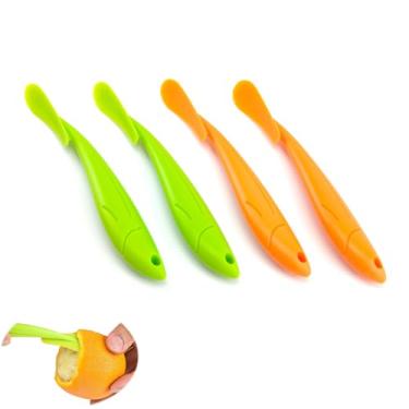 Imagem de NentMent Pacote com 4 descascadores de laranja com cabo longo descascador de cítricos de plástico, ferramenta de descascamento de laranja, descascadores de toranja para umbigo, laranja, valência