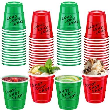 Imagem de 120 peças de copos de dose de Natal de 59 ml, copos de plástico de Natal de cores variadas, para festas, casamentos, aniversários, reuniões de família e celebrações festivas