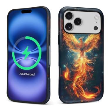 Imagem de Punmada Capa para iPhone 17 Pro Max para MagSafe, capa rígida híbrida à prova de choque de silicone para iPhone 17 Pro Max Spread Wings Fire Phoenix