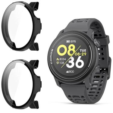 Imagem de Compatível com capa de relógio inteligente COROS PACE 3, capa rígida Lamshaw para PC com película protetora de tela de vidro temperado compatível com o relógio inteligente COROS PACE 3 - 3 polegadas (preto + preto)