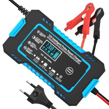 Imagem de Carregador de Bateria Inteligente 12V Bivolt com Display Digital – Para Carro, Moto e Caminhão | Linha Premium com Proteção contra Superaquecimento, Sobrecarga e Curto-Circuito (Azul)