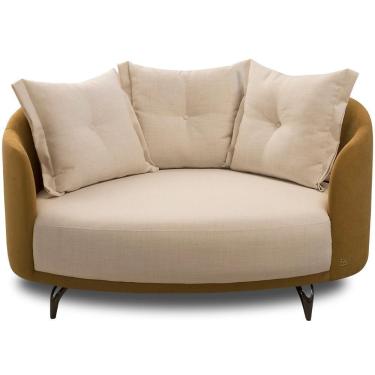 Imagem de Chaise Redondo Living Orgânico Sala Estar Fixo Roy T03 Linho Cru Veludo Terracota Lyam Decor