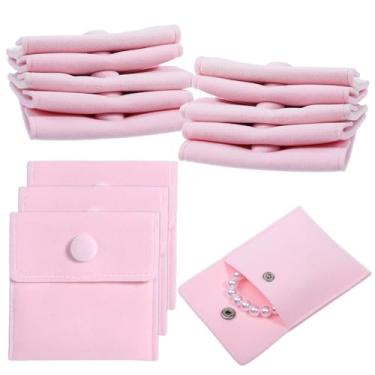Imagem de InnoHHustle Bolsa de joias de microfibra, bolsa de embalagem de joias rosa de 7 x 7 cm, bolsa de presente pequena de luxo, bolsa de joias portátil com botão de pressão para anel, colar, brinco