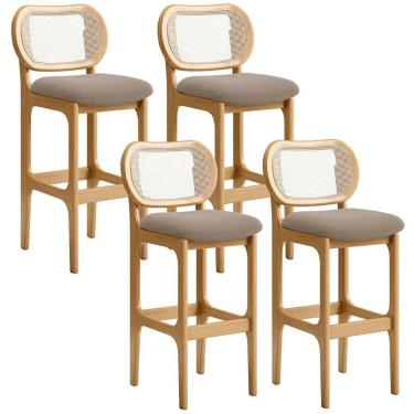 Imagem de Kit 04 Banquetas Altas Para Cozinha Bancada Sala Tela Betta Fixa L02 Bouclê Bege - Lyam