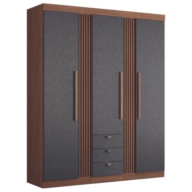 Imagem de Guarda Roupa Solteiro 3 Portas Ripado Lens Jatobá Grafite