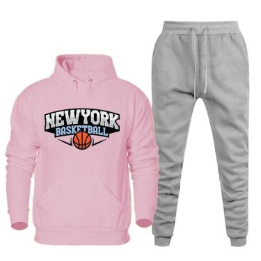 Imagem de Cojunto de Moletom Masculino Plus Size Estampa New York Blusa Com Capuz e Calça Cordao Ajustavel