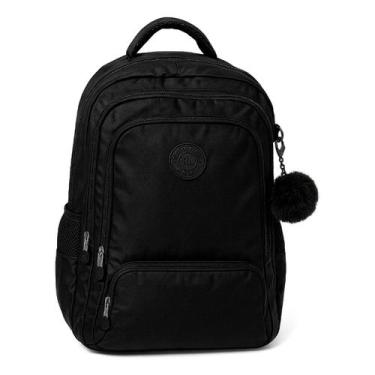 Imagem de Mochila Escolar Feminina Impermeável 6 Bolsos Rosa Dourado Preto - Jod