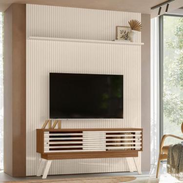 Imagem de Conjunto Frizz Painel C/ Rack E Rodízios New Premium Naturale/off-white