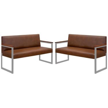Imagem de Conjunto 2 Sofás De 2 Lugares Niterói Couro Marrom Em Metal Champanhe