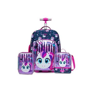 Imagem de Kit Mochila Escolar com lancheira térmica e estojo infantil Juvenil Me