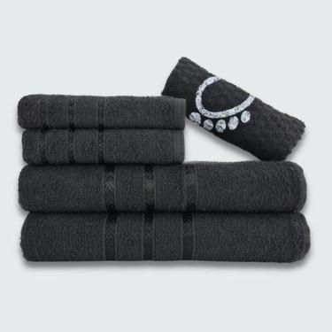 Imagem de Jogo De Toalha Banho 5 Peças Viena 100% Algodão Preto