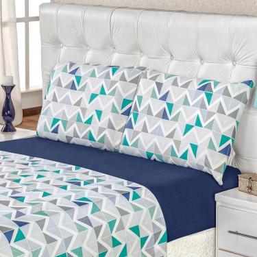 Imagem de Jogo De Cama Malha Casal Quality 04 Peças - Geométrico Azul