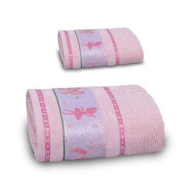 Imagem de Jogo De Toalha De Banho Infantil 2 Peças Soft Kids Com Lavabo Appel Rosa Fita - Bailarina