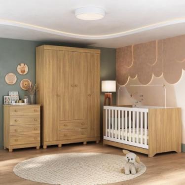 Imagem de Quarto de Bebê Completo com Berço Americano 3 em 1 Allegra Multimóveis Mp4586 Madeirado