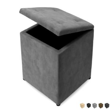 Imagem de Bau organizador Puff Baú Banquinho Quadrado Decorativo Organizador Guarda Objetos39×34×34cm(Cinza Suede)