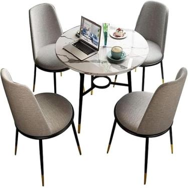 Imagem de Pernas De Metal Cadeiras De Sala De Estar, Negociar Mesas E Cadeiras Combinação De Mármore Pequena Mesa Redonda Cadeira De Canto De Recepção, 2