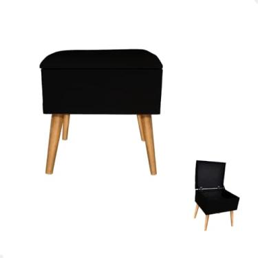 Imagem de Puff Baú Organizador Banqueta Banco para Quarto Sala Estofado Decorativo Porta Objetos Pés Palito Adequado para uso doméstico30×50×42cm(Preto)