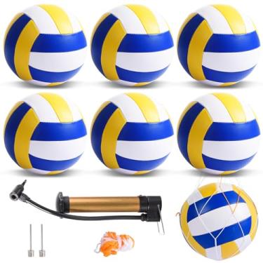 Imagem de AWIZOM Pacote com 12 bolas de vôlei tamanho oficial 5 bolas de voleibol de poliuretano macias para uso interno e externo com bomba, bolsa de rede, pinos de inflação para brincar na praia, jogos de