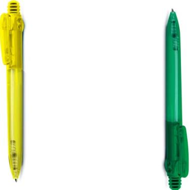 Imagem de Caneta Esferográfica Retrátil, Plástico Translúcido com Grip, Escrita Azul, Kit com 2 Unidades (Amarelo e Transparente)