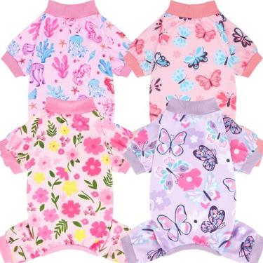 Imagem de XPUDAC Pacote com 4 pijamas para cães, macios, elásticos, roupas para cães pequenos, médios, meninos, meninas, gatos, GG
