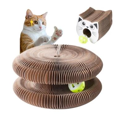 Imagem de Cama de papelão arranhador para gatos com bola, almofada interativa contra arranhões e sala de estar para gatinhos e gatos, brinquedo de enriquecimento mental para agarrar e brincar, protetor de
