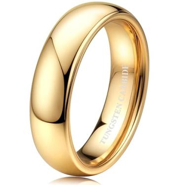 Imagem de Tungary Aliança de casamento de tungstênio de 2 mm, 4 mm, 6 mm, 8 mm, banhado a ouro 14 K, anéis empilháveis para mulheres e homens, anel de compromisso delicado abobadado de alto polimento, joia